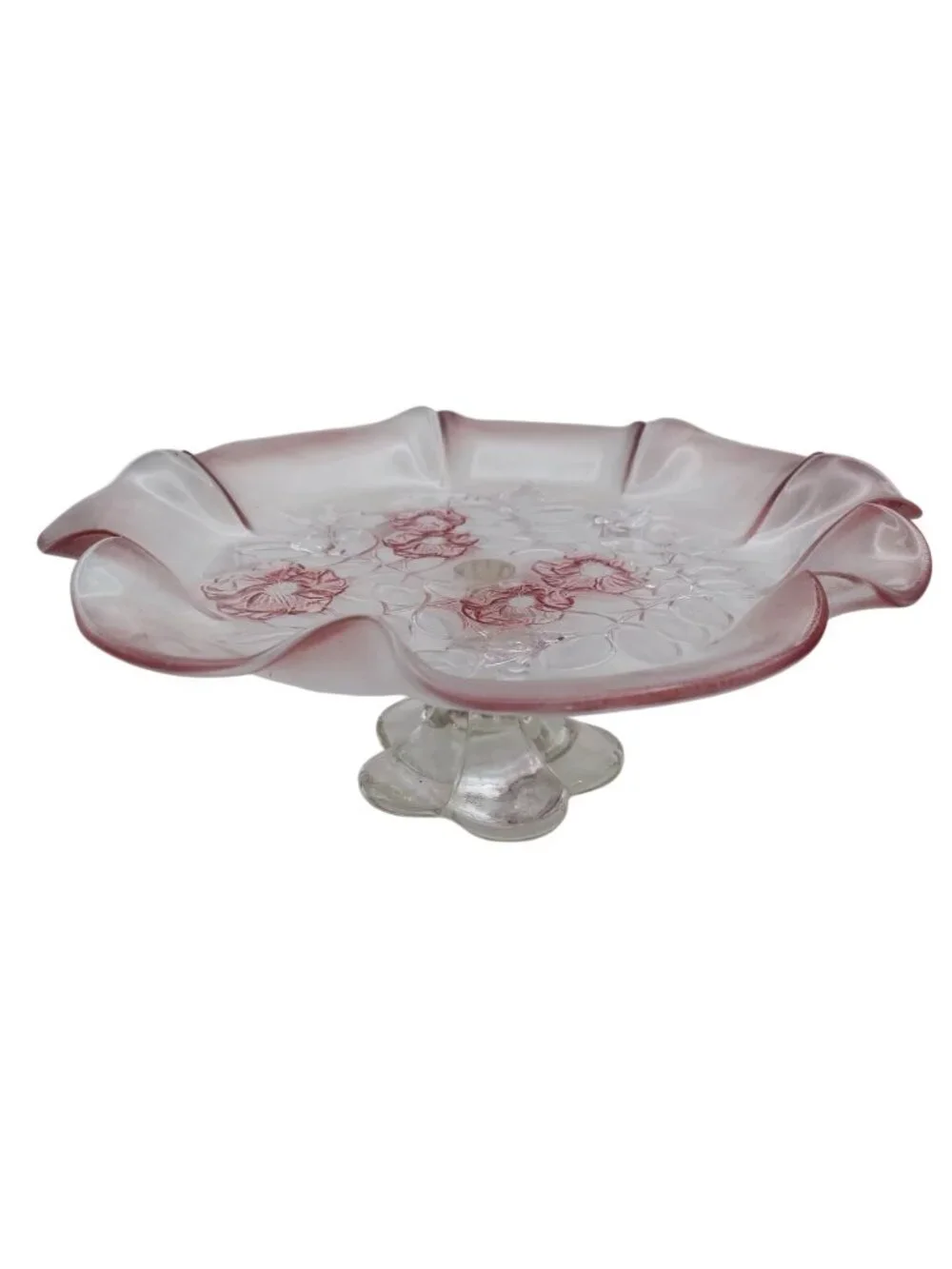 Mikasa Rosella Crystal Cake Stand Pedestal Floral Walther West Germany Vintage